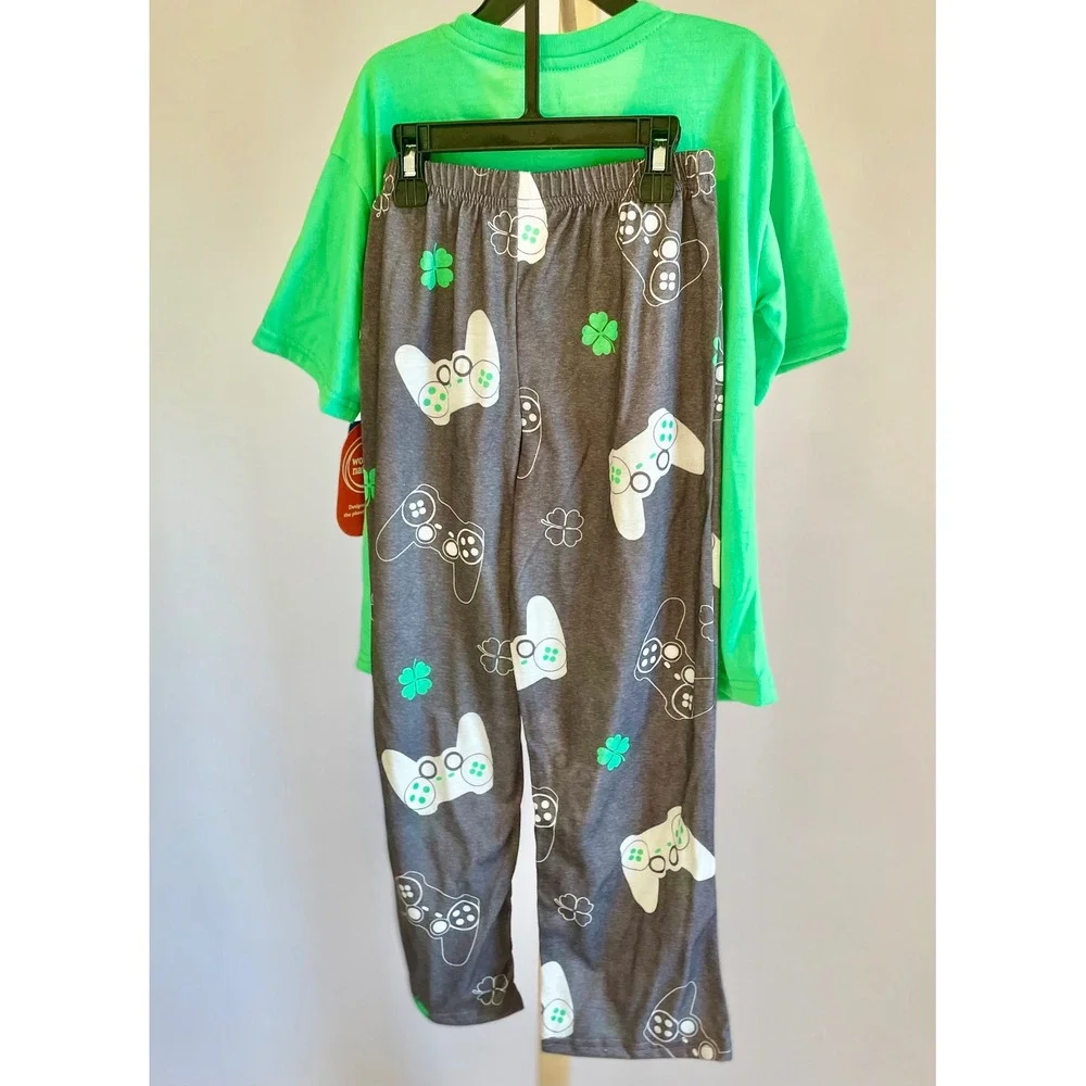 Wonder Nation Kids XL 14-16 Gamer St Patricks Day‎ Pajama Set All Skills No Luck